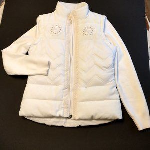 Women's Desigual Padded Puffer Jacket Zip-off Sleeves Sz L White